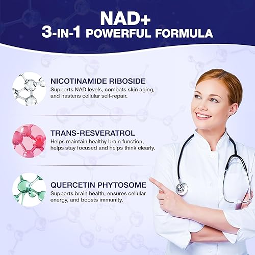 Miniatura 5 de Suplemento NAD - Nicotinamida Riboside Resveratrol 900mg, Suplemento liposomal NAD para mujeres y hombres, NAD Plus Pure Organic