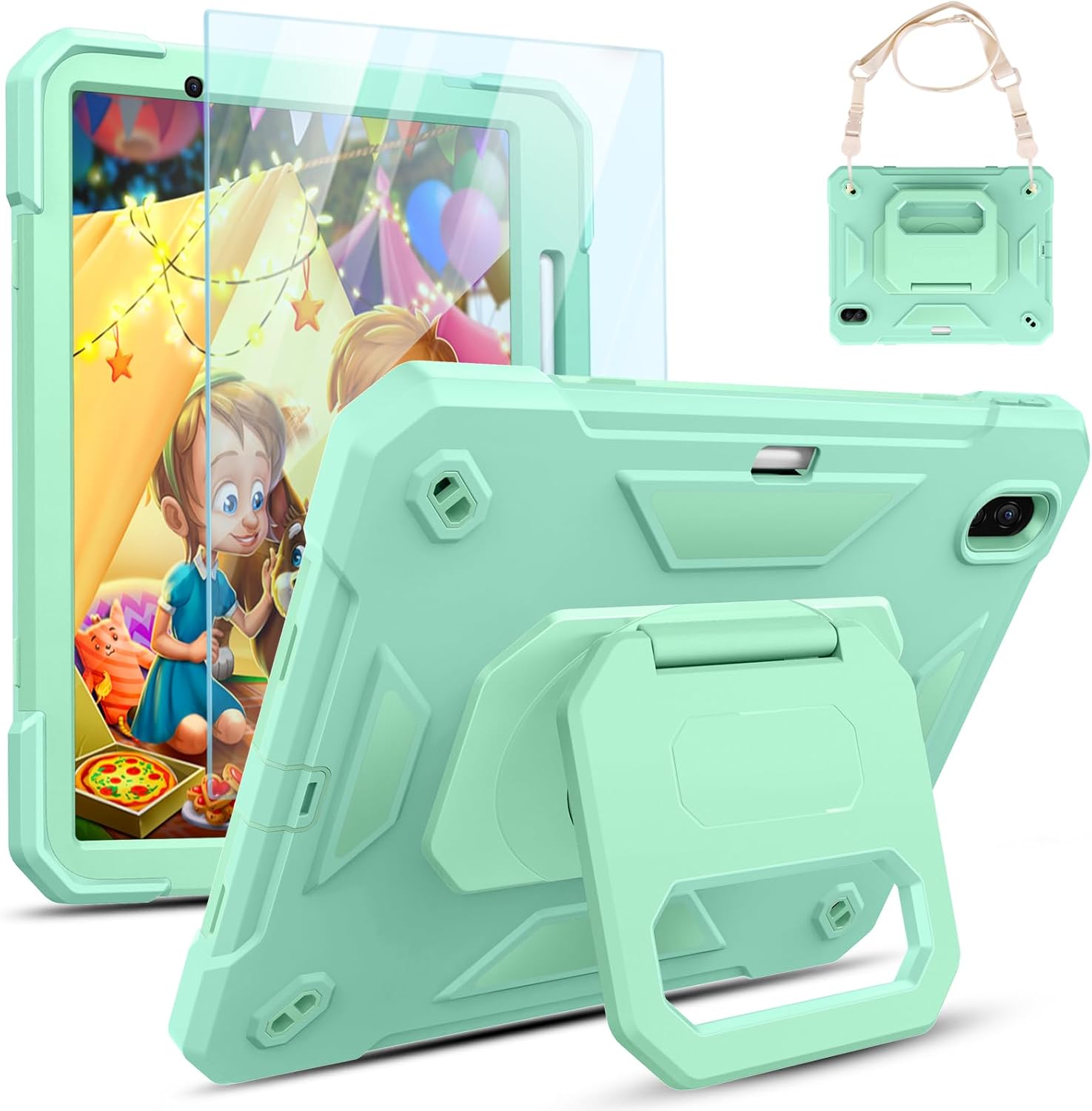 KCJ for iPad Air 11 Inch Case M3 2025 7th Generation & M2 2024 6th Generation, with Tempered Glass Screen Protector,Rugged Protective Case with Folding Stand/Pencil Holder/Shoulder Strap (Rainbow)