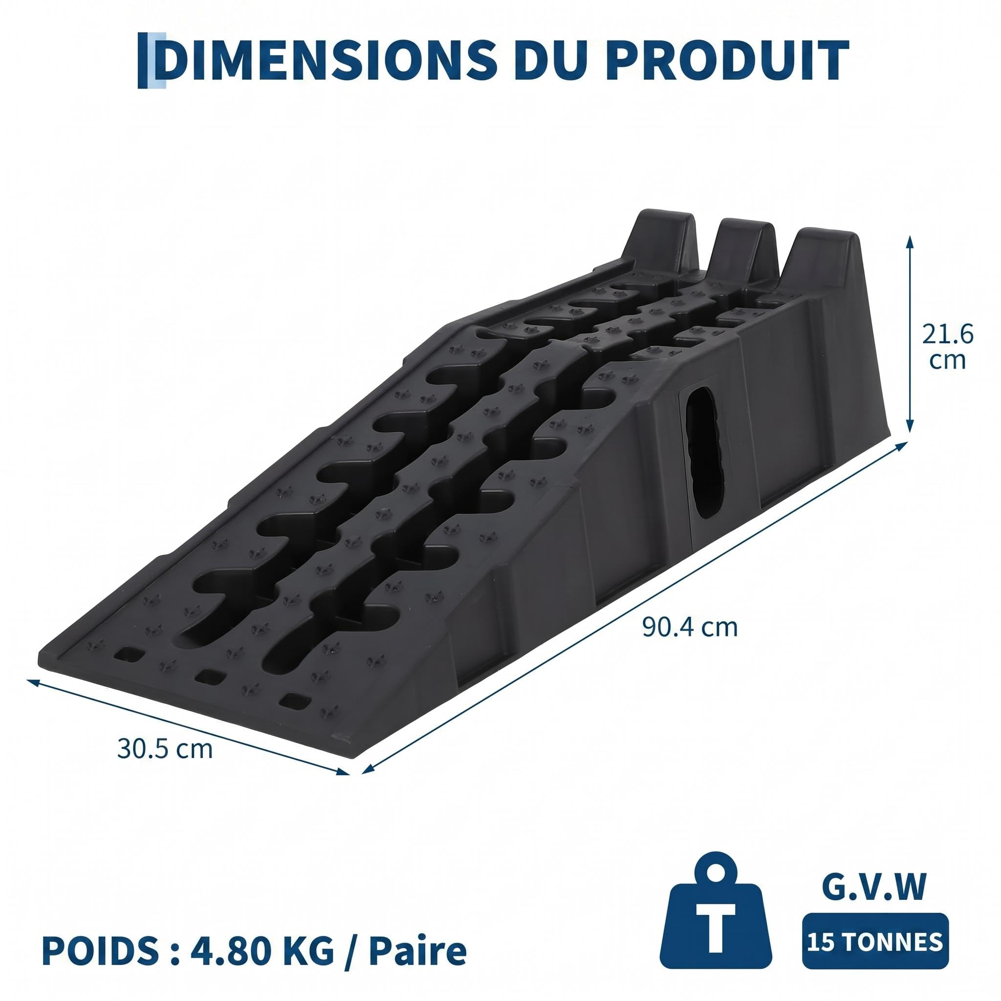Garvee Rampes de Service Robustes pour Voiture – Capacité 5T – Surélévation 17 cm – Surface antidérapante – Lot de 2 – Portables pour vidange d'huile, Garage, Atelier – Taille : 90x30x21cm