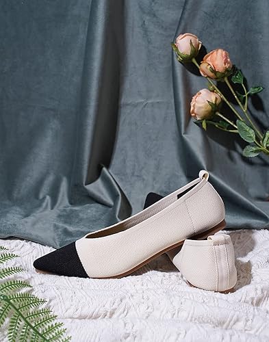 Miniatura 5 de Slocyclub Zapatos planos para mujer, zapatos de ballet clásicos con punta puntiaguda, textura de punto, leopardo negro, cómodos, puntiagudos,