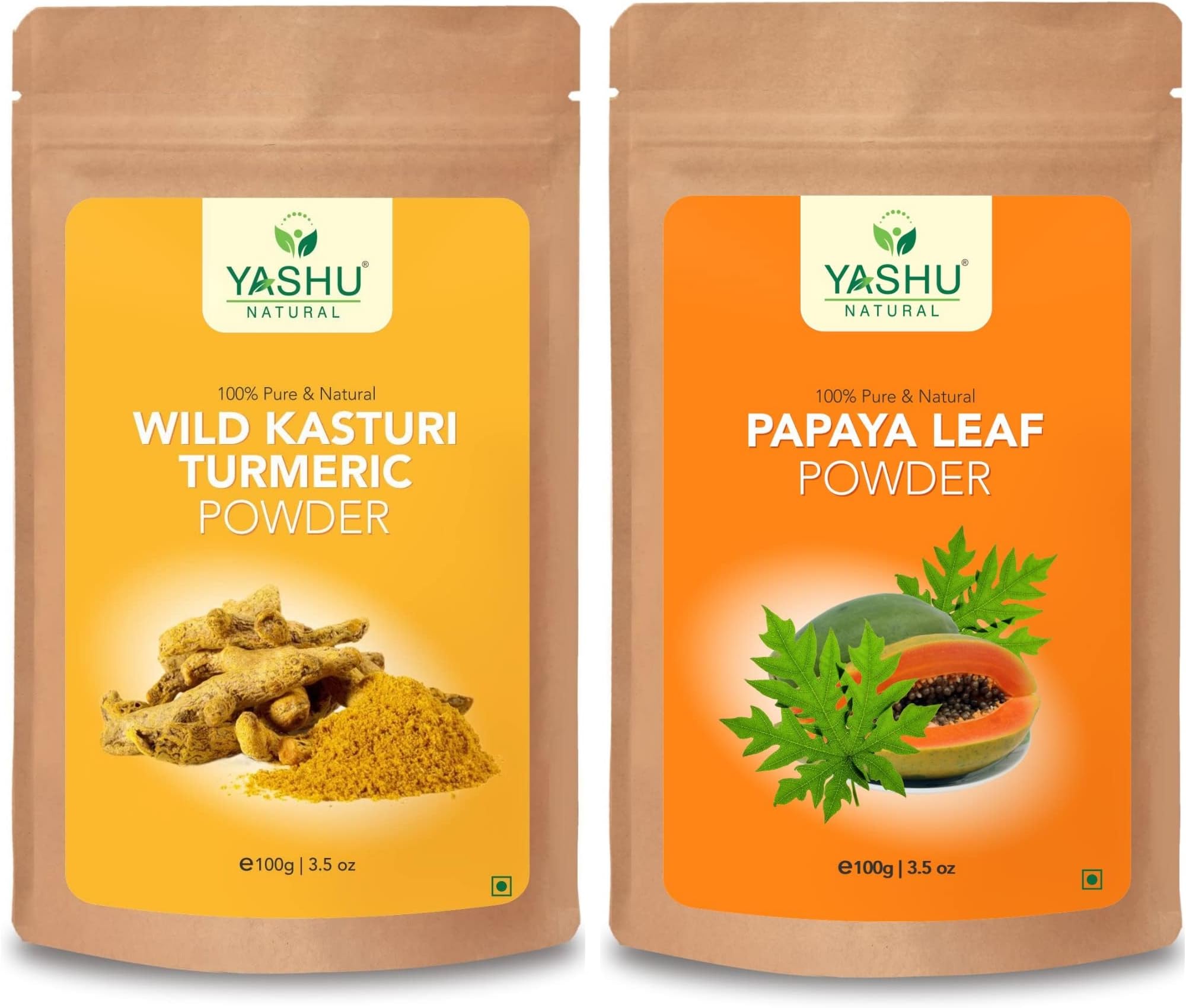 YASHU Pure Kasturi Turmeric (Kasturi Manjal) & Papaya Leaf Face Pack Powder for Pigmentation Control & Natural Glow (200g)