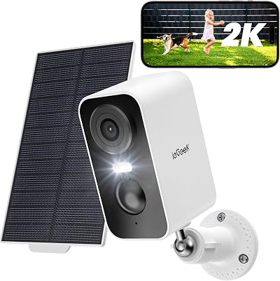 ieGeek Solar Security Cameras Wireless Outdoor with Solar Panel, 2K WiFi Battery Camera for Home Security with Color Night Vision, Motion Detection, 2-Way Talk for Home Surveillance, Works with Alexa