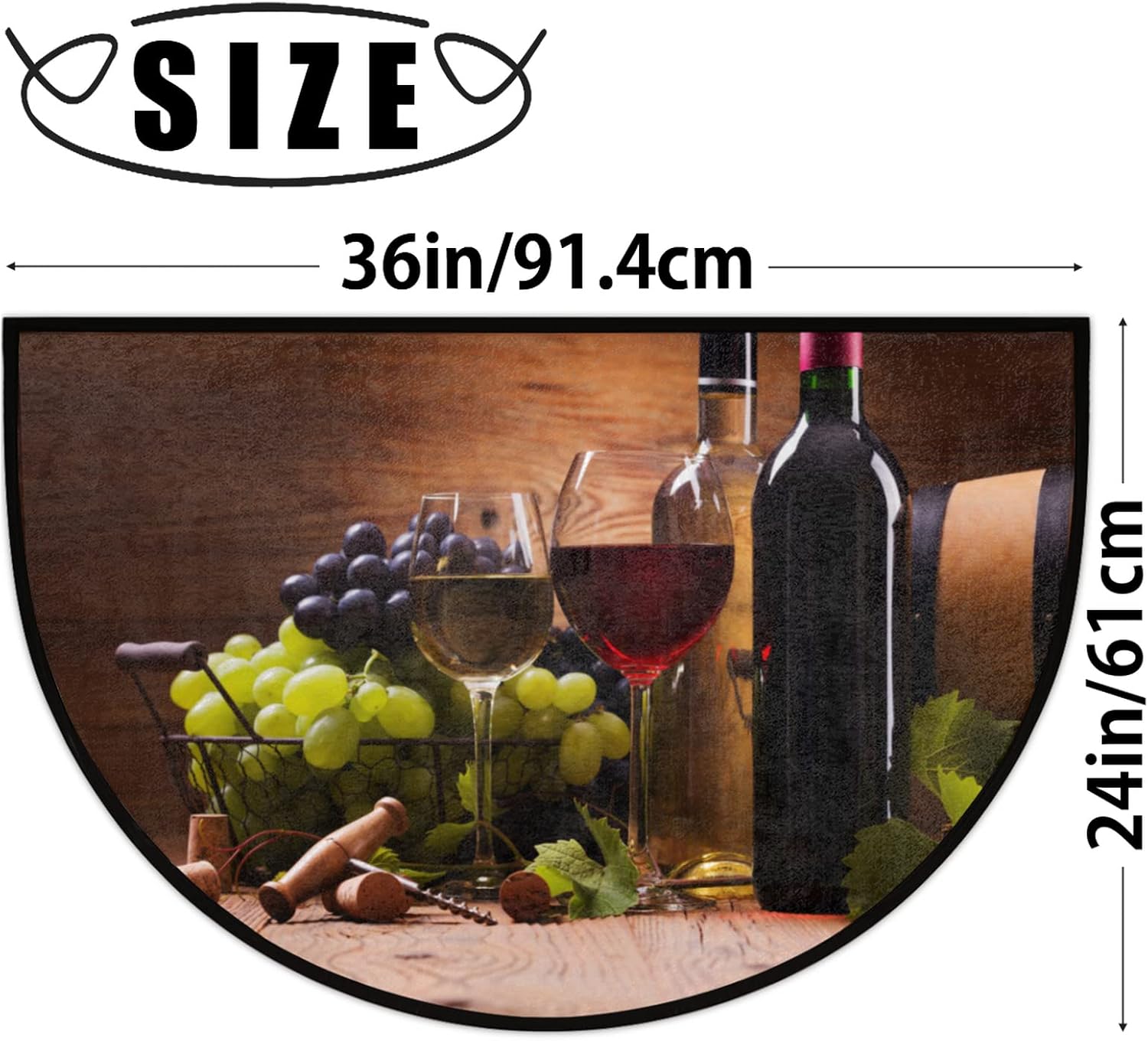 Wine Bottles Grape Fruit Half Round Door Mat,Old Wooden Welcome Mat for Front Door Non-Slip Entryway Rug Floor Doormat for Inside Entry Bedroom Kitchen Garage Patio,24"x 36"
