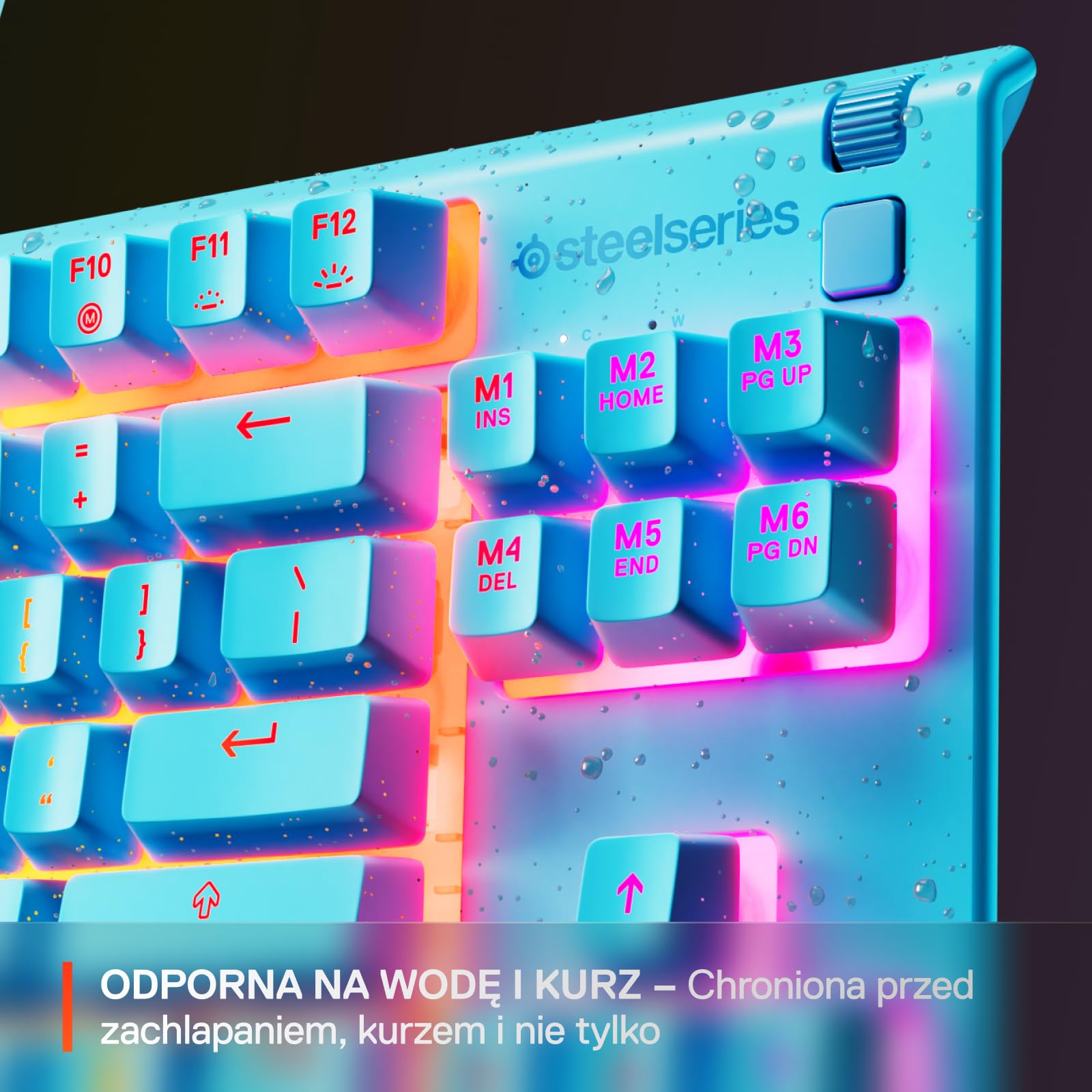 SteelSeries Apex 3 TKL Aqua RGB - klawiatura dla graczy – Obudowa bez części numerycznej – 8-strefowe podświetlenie RGB – Odporna na wodę i kurz – Niezwykle cichy przełącznik mechaniczny - US QWERTY