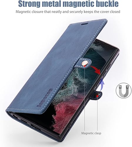 Miniatura 5 de Funda tipo cartera para Samsung Galaxy S22 Ultra, bloqueo RFID, soporte magnético, funda de piel suave con ranuras para tarjetas y bolsillos, 6.8