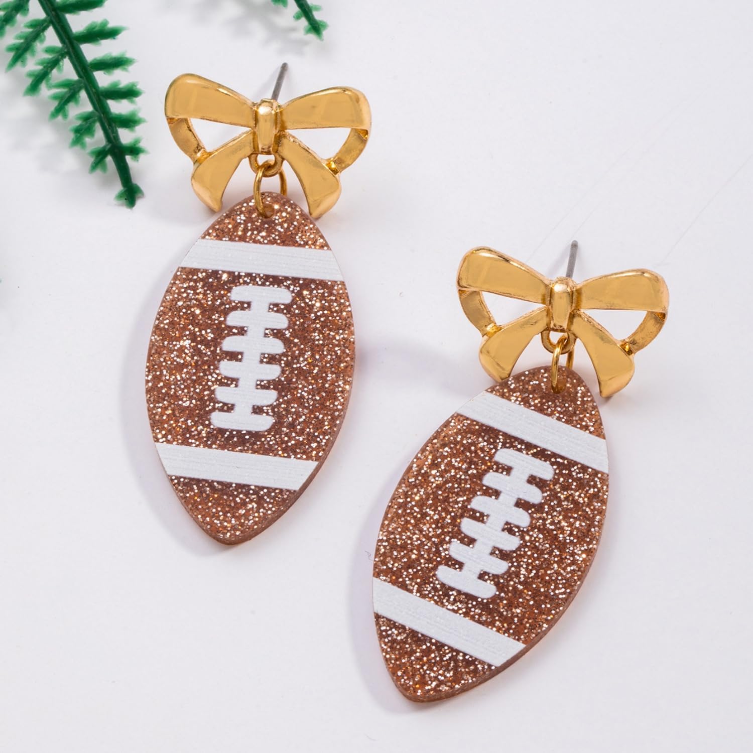 Rugby Earrings for Women,Acrylic Bowknot Stud Earrings Sports Fan Jewelry Cute Rugby Themed Earrings for Game Day Casual Daily Wear Sports Events
