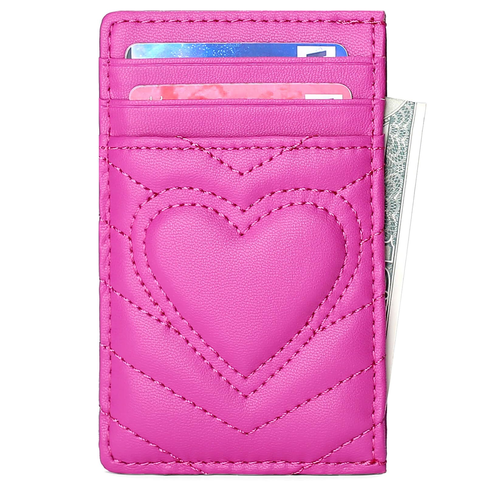 Quilted Leather Card Holder Wallet for Women with RFID Blocking, Hot Pink, Small, Modern