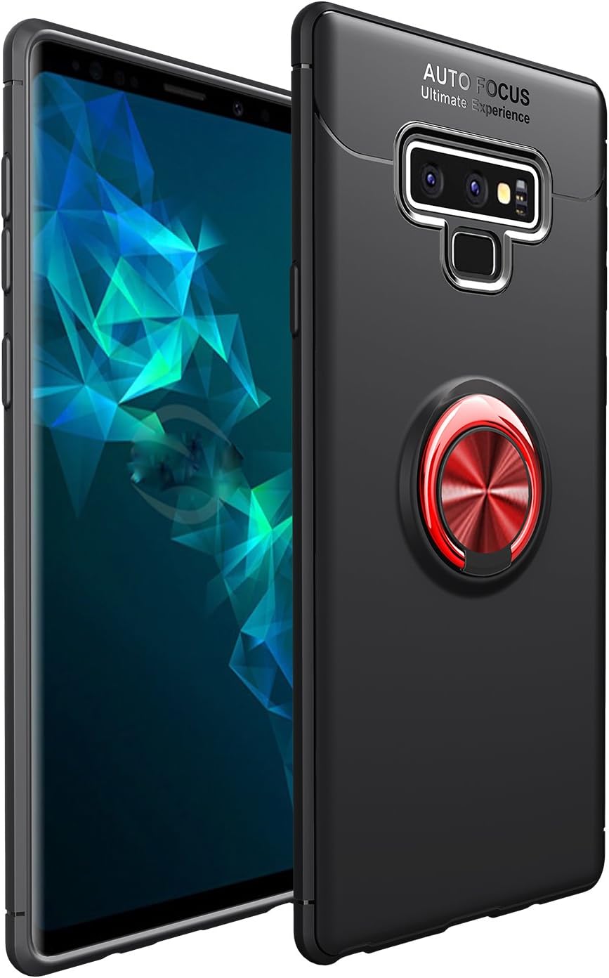 iCoverCase for Samsung Galaxy Note 9 Case with Ring Holder, Rotatable Matal Ring Kickstand [Work with Magnetic Car Mount] Shockproof Anti-Scratch Ultra-Slim Protective Case (Red+Black)