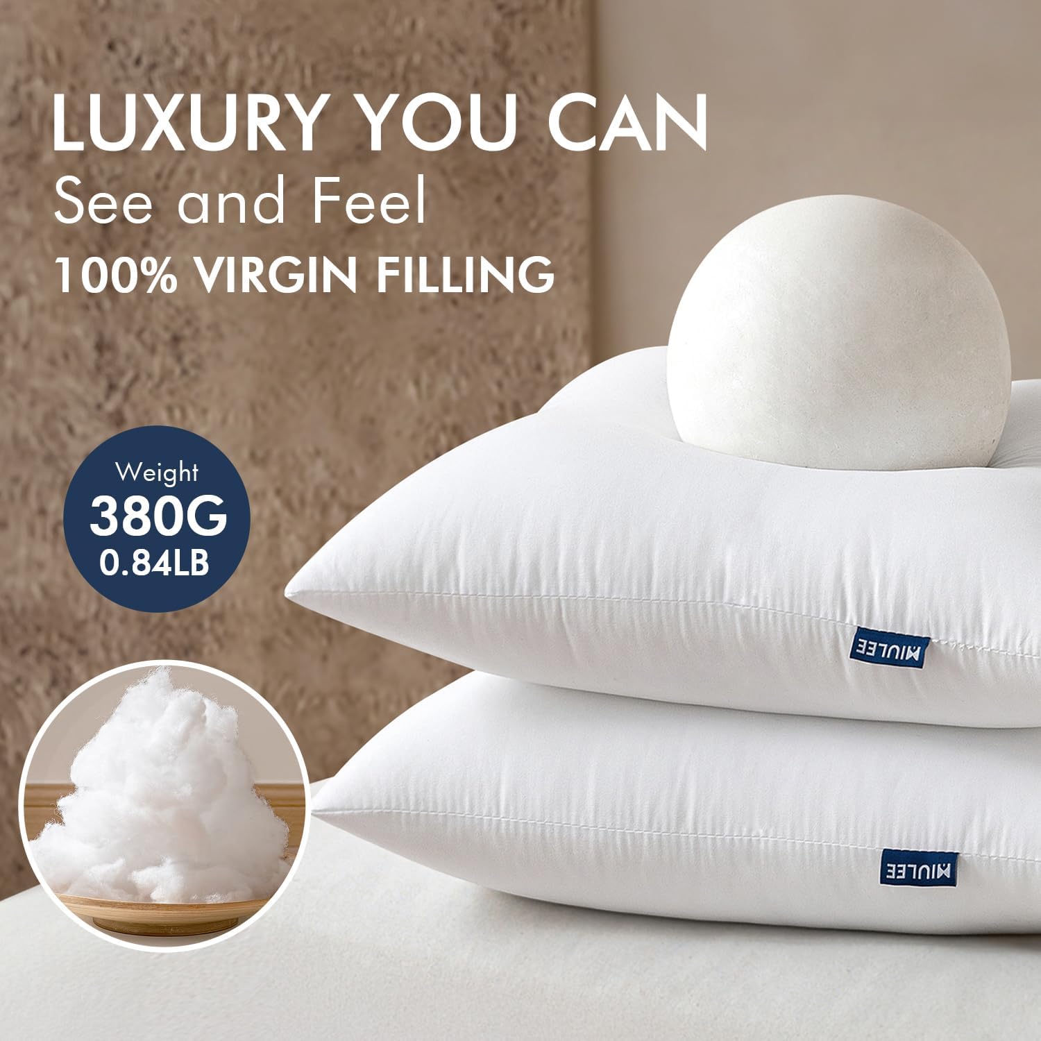 MIULEE Throw Pillows Inserts, Pack of 4 16x16 Inch 100% Virgin Fiber Filling Bed Couch Pillows