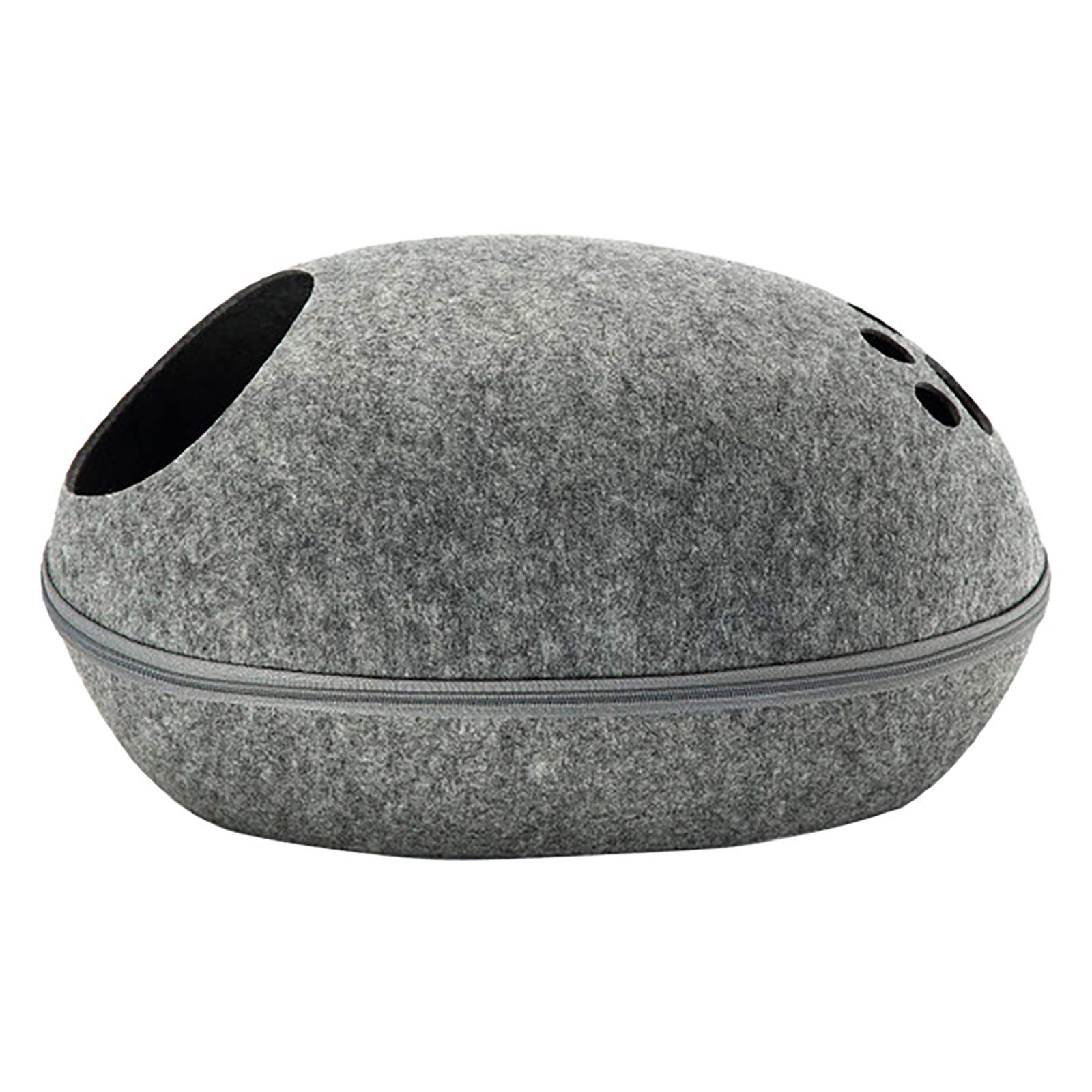 Grotte de chat en feutre isolante et lit ovale stable gris