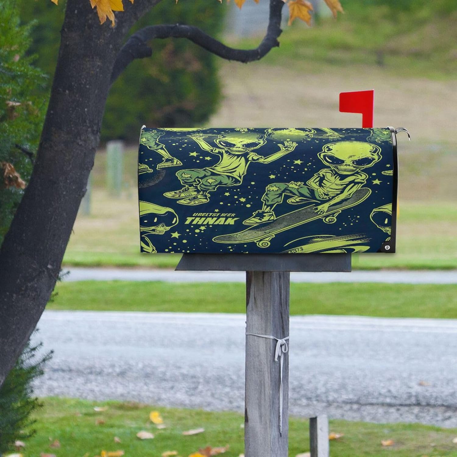 Kigai Cute Aliens Mailbox Cover Oversized 25.5" X 21" Magnetic Mailbox Wraps Decorative Post Letter Box Cover for Outside Garden Yard