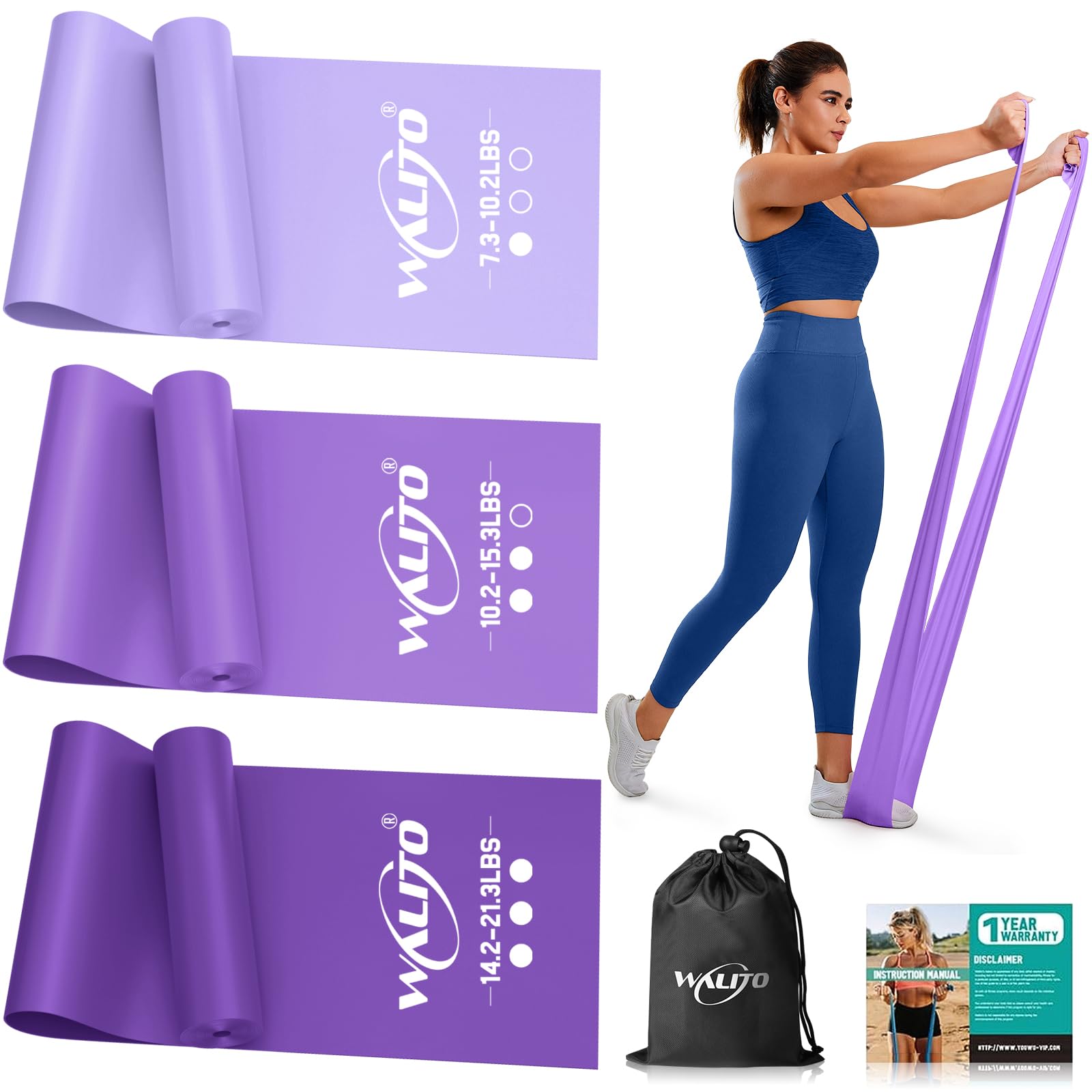 WALITO Resistance Bands for Working Out,Exercise Bands for Women and Men,Workout Bands for Physical Therapy, Stretch, Recovery, Pilates, Rehab, Strength Training and Yoga Starter at-Home or The Gym
