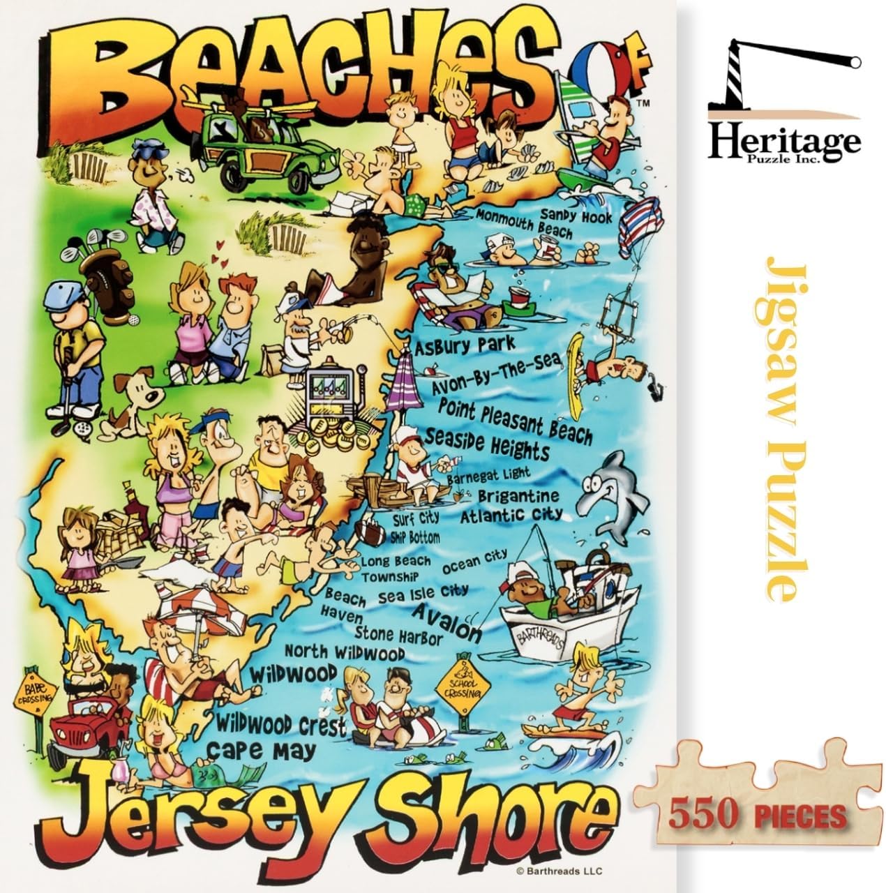 Heritage Puzzle - Beaches of the Jersey Shore Map - 550-Piece Jigsaw Puzzle for Adults - New Jersey Coastline - 18" x 24"