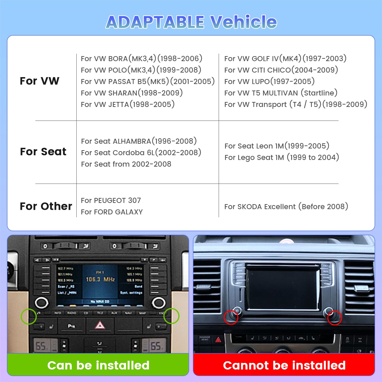 Hikity 4+64G Autoradio Android 9'' per VW Golf 4 T5 Polo Passat