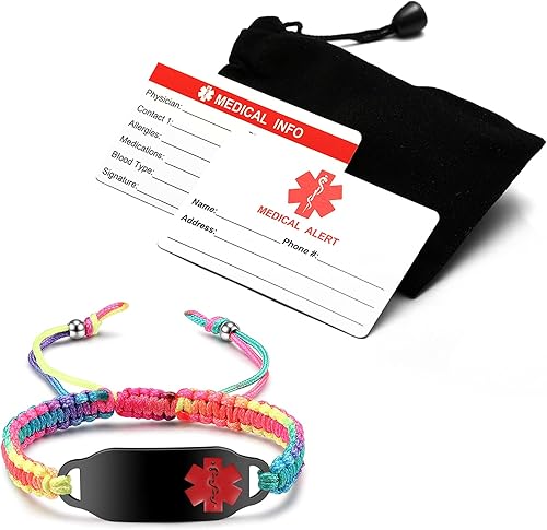 Miniatura 6 de JUST MEET YOU Pulseras de alerta médica para mujer, pulseras de identificación de alerta médica, cuerda de poliéster trenzada hecha a mano, pulsera