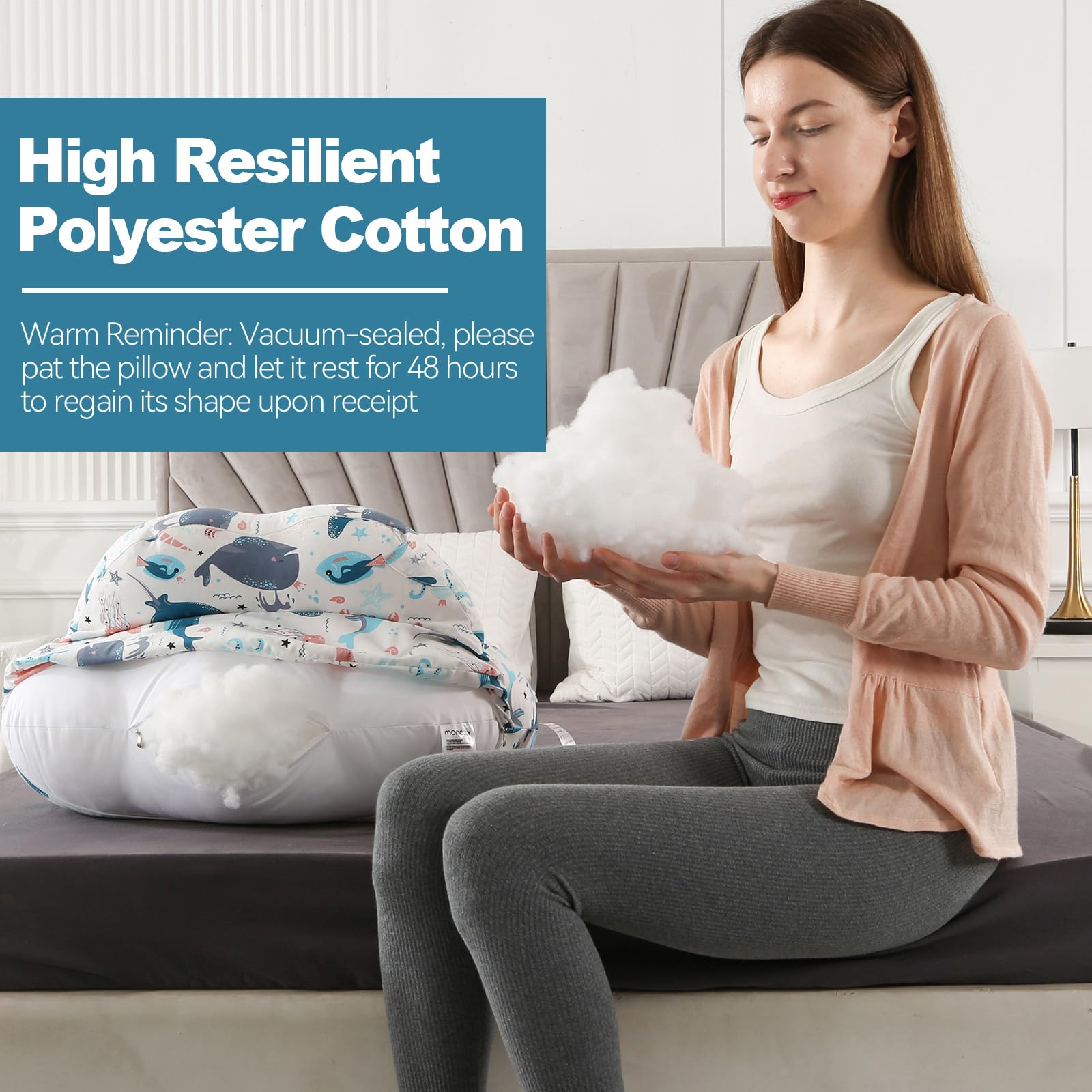 Stillkissen, Schwangerschaftskissen, Multifunktionales Motherhood Stillkissen mit Verstellbarem Hüftgurt und Sicherheitszaun, 100% Baumwollbezug (Unterwasserwelt)