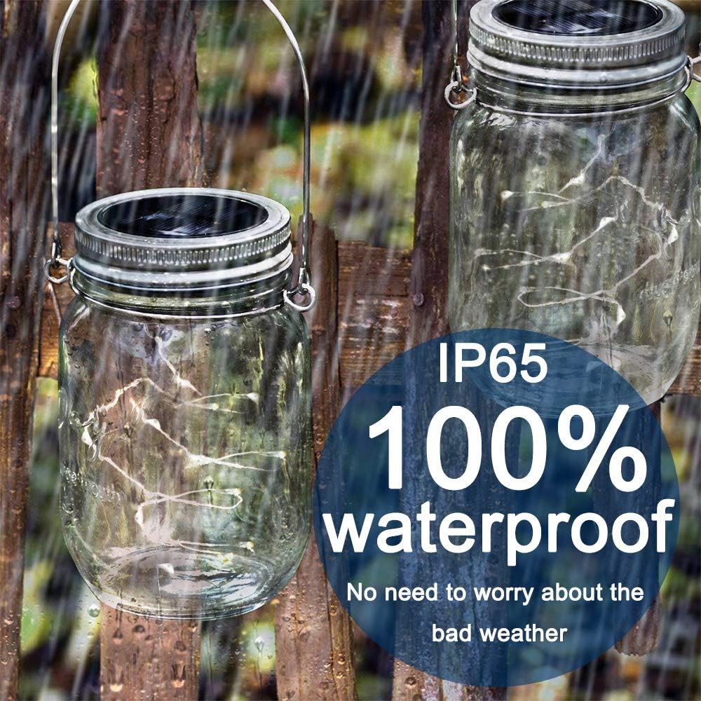 Solar Mason Jar Lights, 8 Pack 15 LED Waterproof Fairy Firefly Jar Lids String Lights with Hangers(NO Jars), Patio Yard Garden Wedding Easter Decoration - Cool White