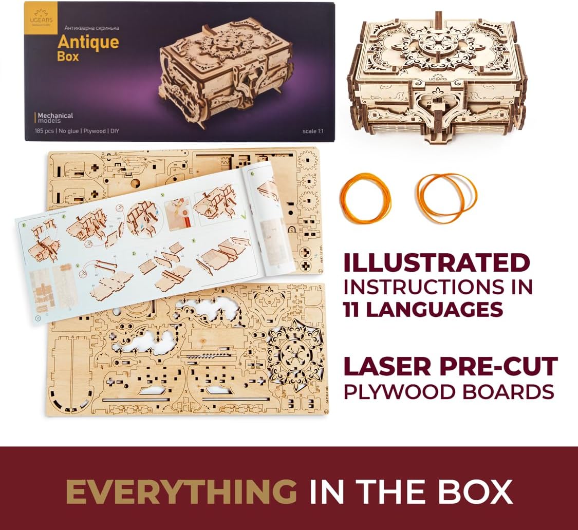 UGEARS Antique Box, Model Kit, 3D Puzzle