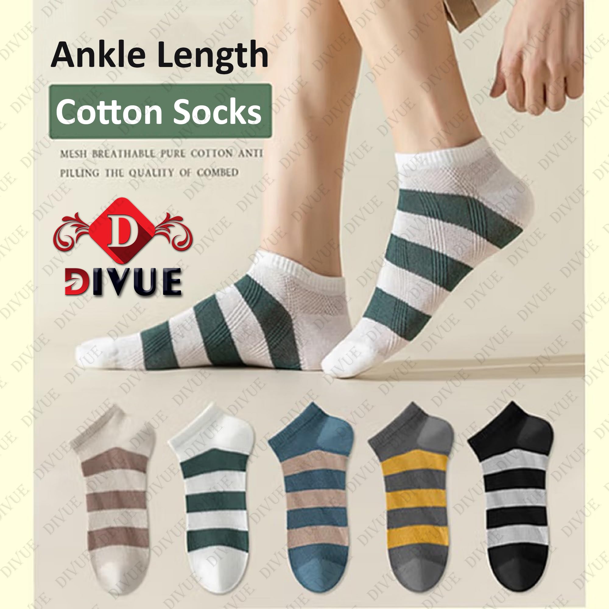 VAIDUE Cotton Ankle Length Socks for Men and Women Pack of 5 Combo | Multi Color Stripe Pattern Soft Breathable Stretchable Socks for Daily Use Comfort Fit Sports Running Office Casual Gym Socks 1