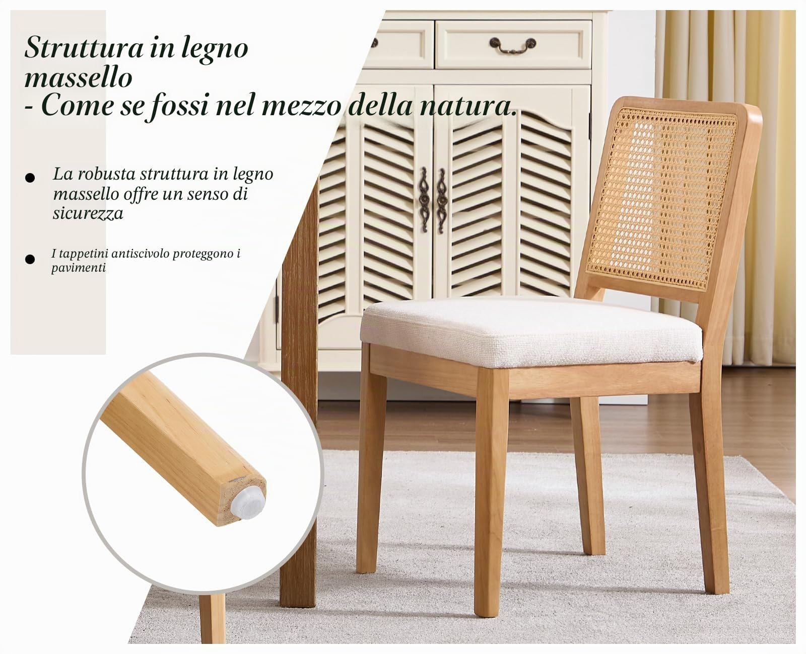 chairus Set di 2 Sedie da Pranzo in Tessuto Sedia in Legno, Bianco