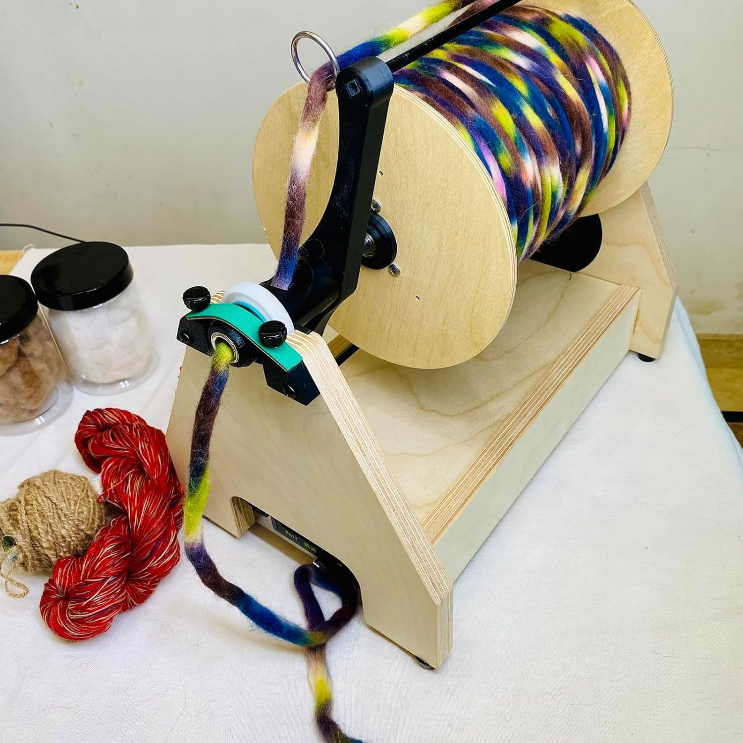 JOSBY Electric Spinning Wheel, Stepless Speed Control For 52 Ounces (1.5 Kg) Spool, Small Yarn Winder With Foot Pedal, Front Control Panel, All-wood Frame, For Fine Yarn, Thick Yarn, Artistic Yarn