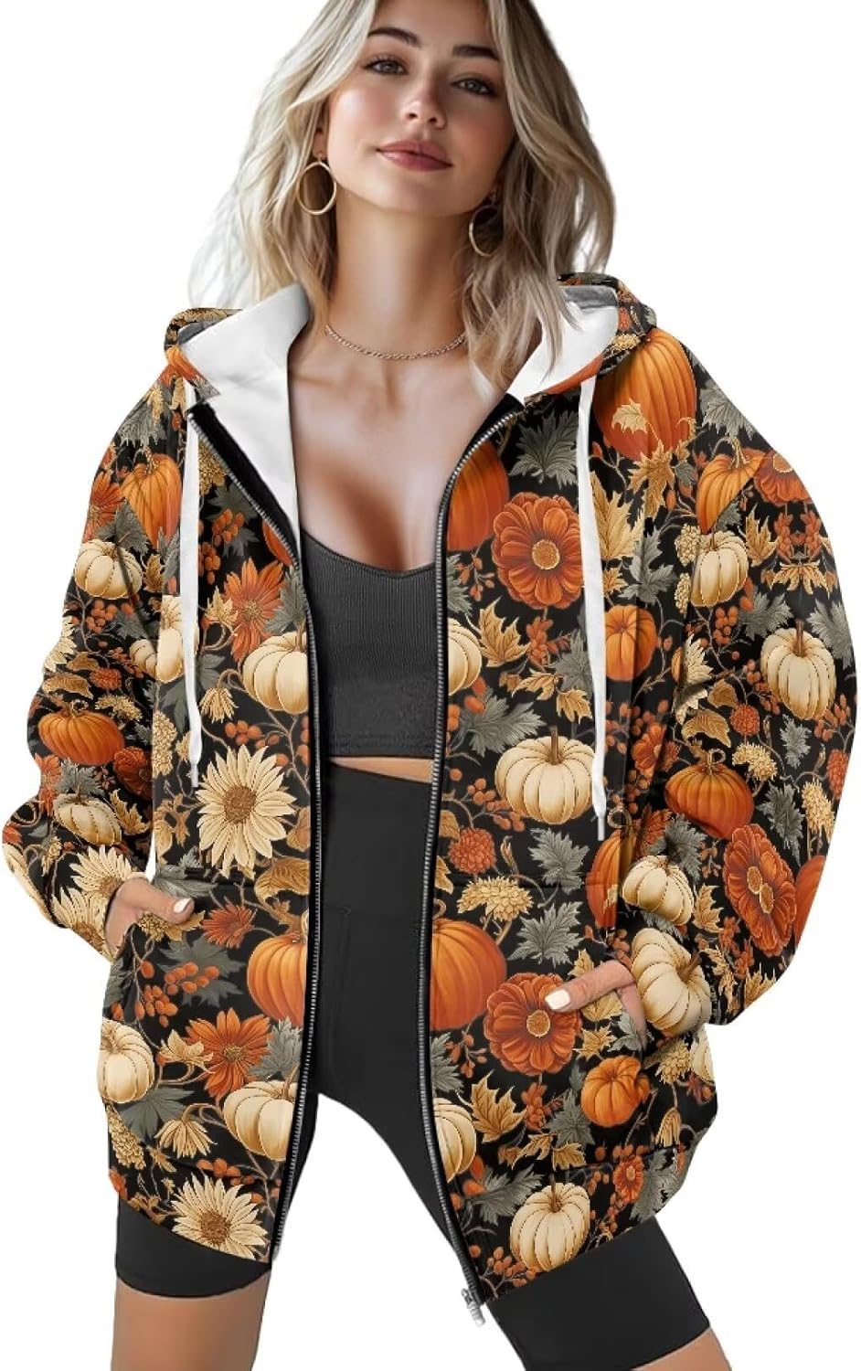 HUGS IDEA Hoodies for Women Zip Up Lightweight Sweatshirt Fall Cozy Pullover with Pockets