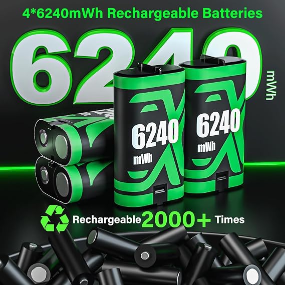 4x6240mWh Xbox Battery Pack with Charger and 2x4800mWh Xbox Controller Battery with 4 Covers for All Xbox Controller