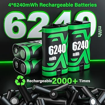 4x6240mWh Xbox Battery Pack with Charger and 2x4800mWh Xbox Controller Battery with 4 Covers for All Xbox Controller