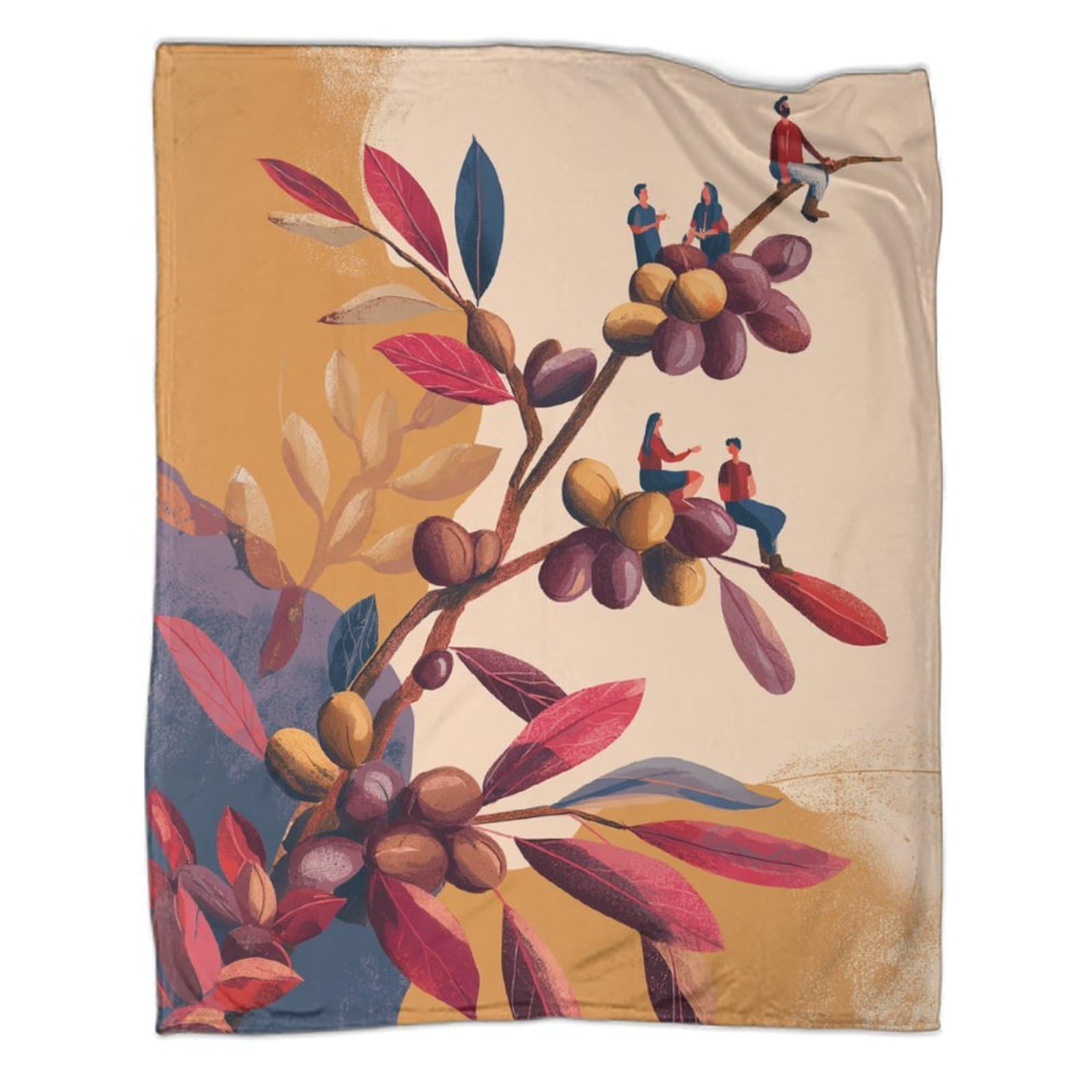 kaiyun Art of People Holding Coffee Beans Hanging on Tree Branches Throws And Patchwork Quilts,50x60inch(127x152cm),Soft Blanket with Pattern