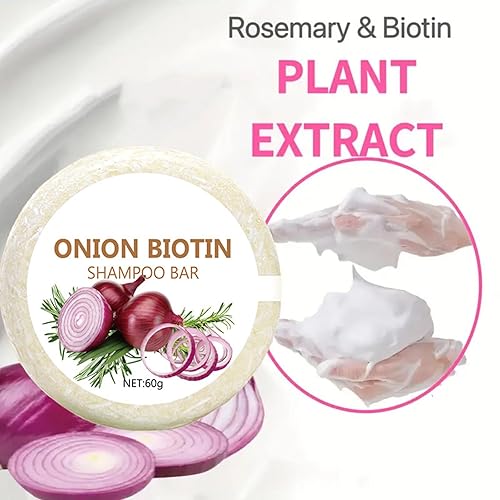 Miniatura 3 de Onion Biotin - Barra de champú con romero para cabello, barra de champú natural para hombres y mujeres (1 unidad, 2.12 oz)