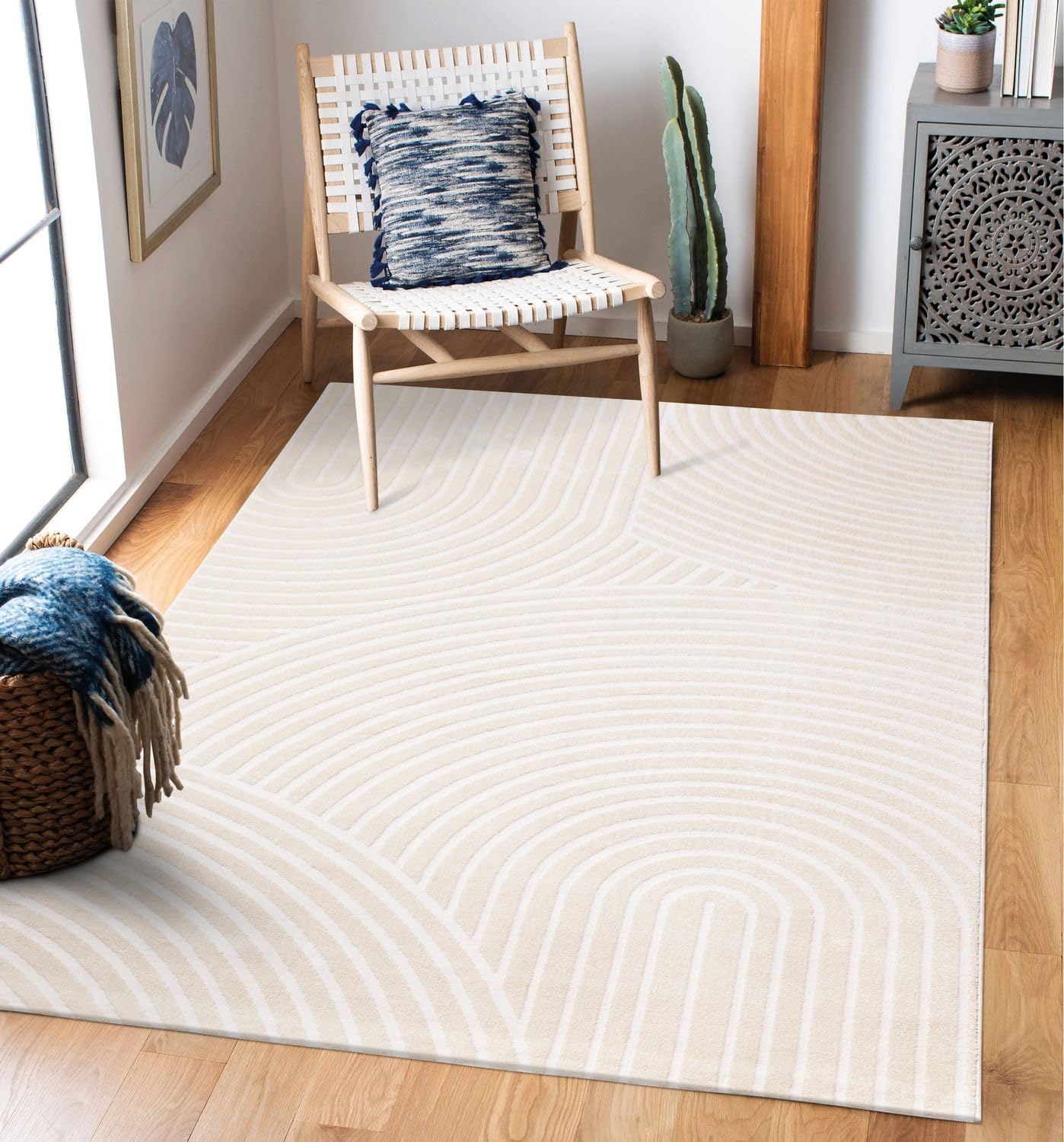 Tapis salon et chambre adulte crème 120x170 cm style bohème
