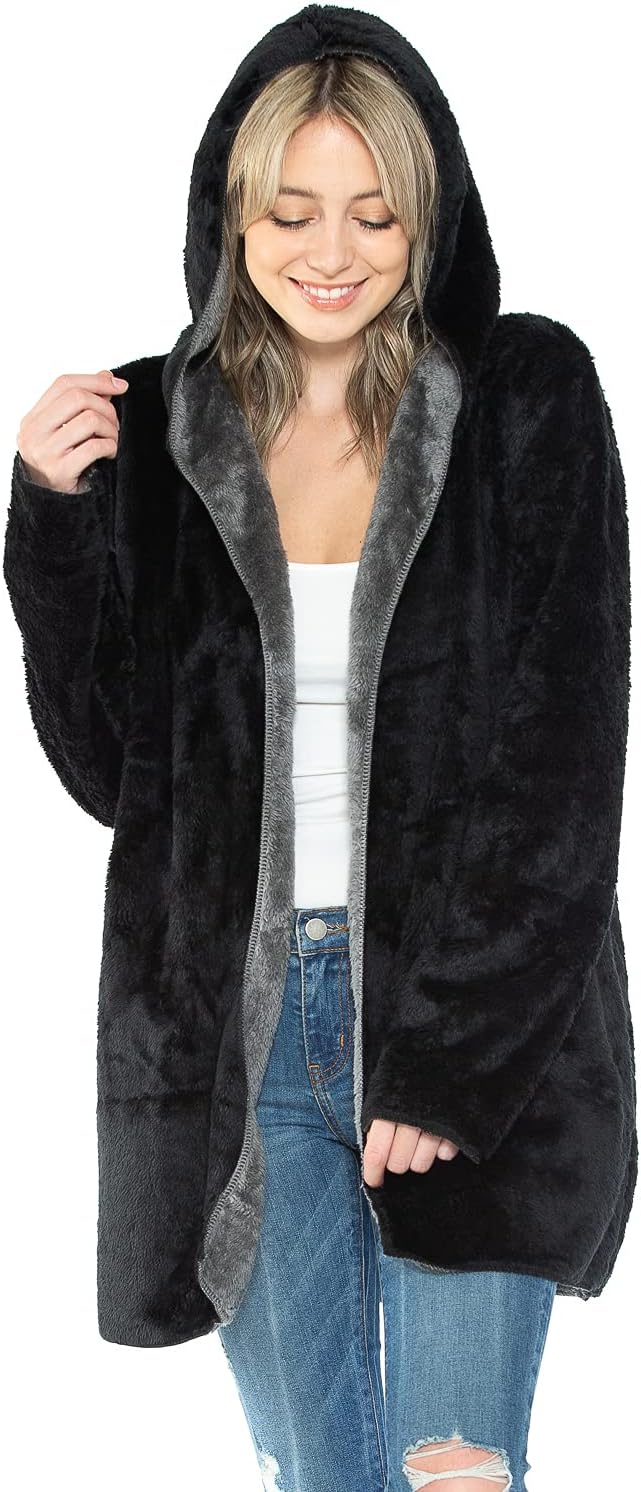 Wearable Blanket Hoodie in Thick Fleece Jacket with Pocket - Black - Large Size - for Women and Men, Warm and Cozy - Image 7