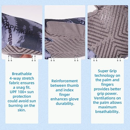 Miniatura 17 de Seibertron S.P.S.G-2 UPF100+ Guante de pesca para adultos y jóvenes con protección solar y UV Gris,Negro