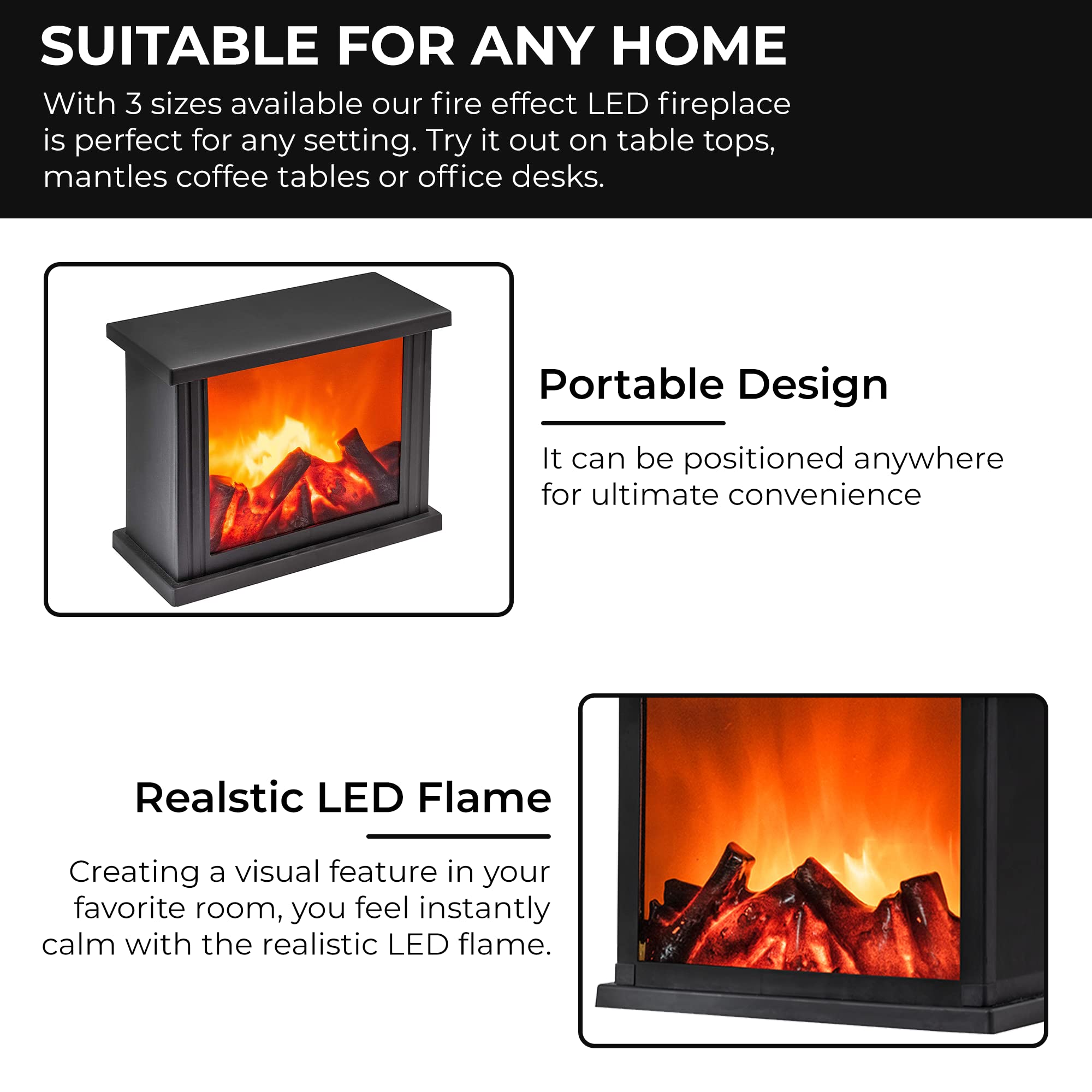 GloBrite Electric Fire, Electric Fireplace | Fireplace with LED Flame  Effect | Battery Powered Lamp | Electric Fires Free Standing, Fire Place,  Electric Log Burner, Home Decor, Electric Fires : Amazon.co.uk: DIY