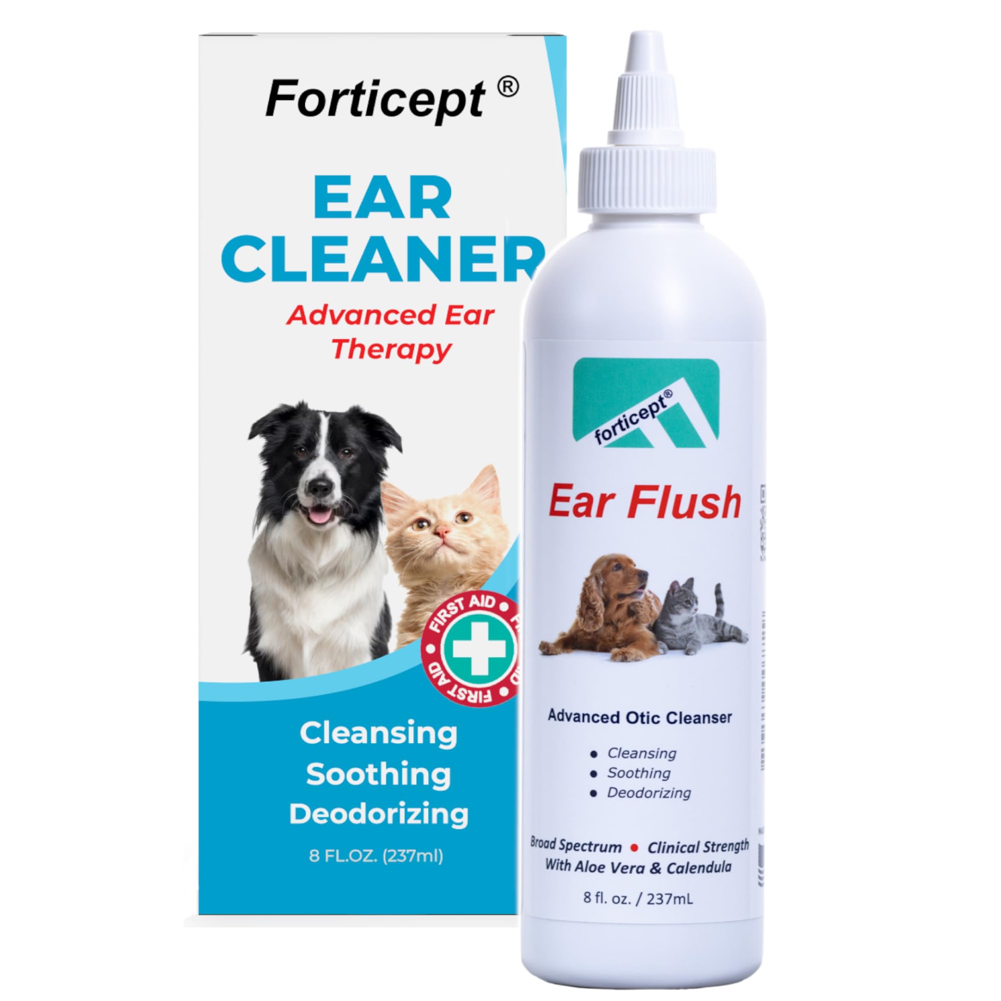 Forticept Dog Ear Infection Treatment, Dog Ear Cleaner, Itch Relief Cat and Dog Ear Wash Flush 8 oz