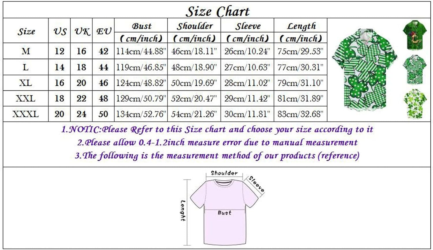 Miniatura 3 de Mens Casual St. Patricks Day Print Shirts Short Sleeve Button Down Turedown Collar Shirt Mens Shirt