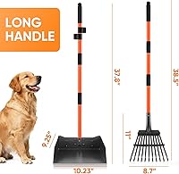 Vista 3 de Recogedor de excrementos, desmontable de mango largo con rastrillo y bandeja de metal resistente, recogedor de excrementos duradero para perros