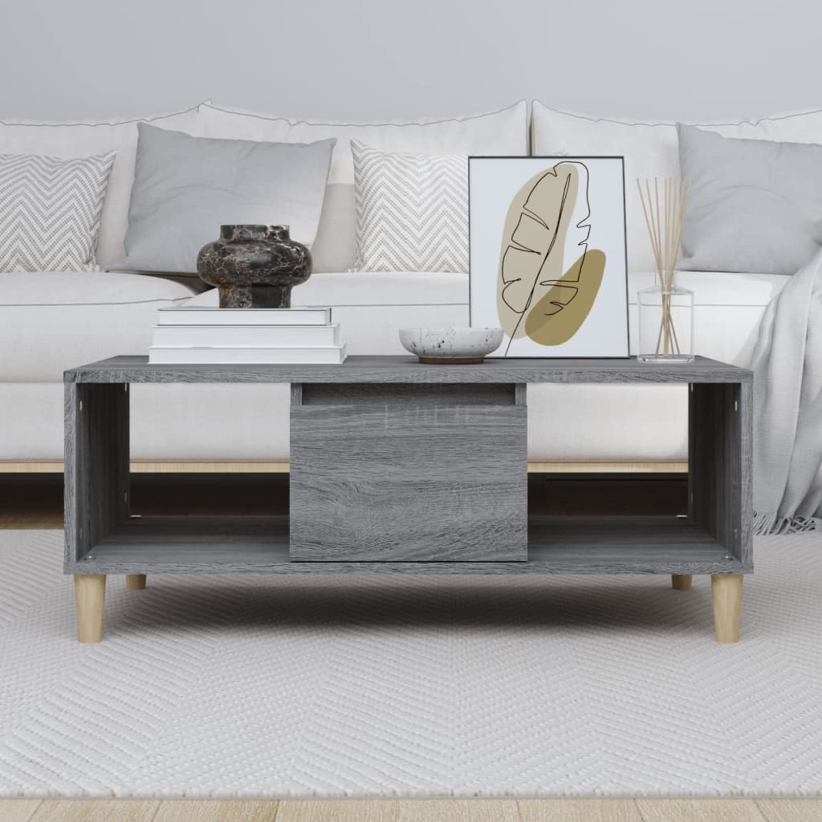 Homgoday Table basse grise Sonoma 90 x 50 x 36,5 cm, table d'appoint en bois d'ingénierie, table d'appoint pour salon, salle de réception d'invités, chambre à coucher et mobilier de bureau