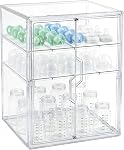 Baby Bottle Storage Organizer for Countertop Cabinet, 3 Tier Adjustable Bottles Station Container, Clear Acrylic Case Box with 2 Removable Dividers and Magnetic Door, Large