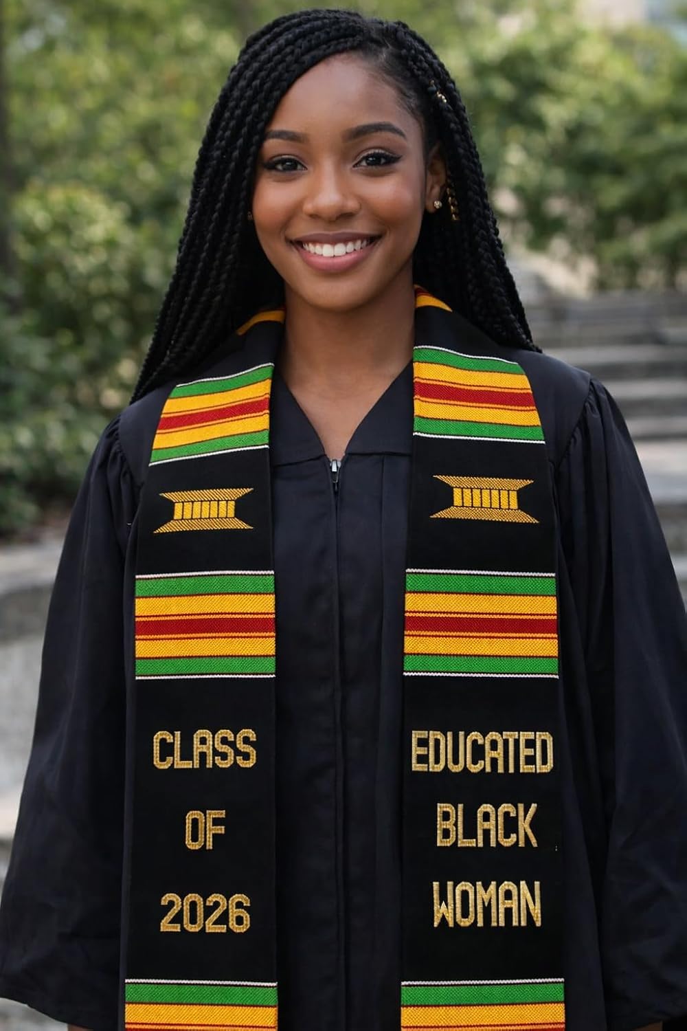 Ovaltag Kente Graduation Stole Educated Black Woman Class of 2026, College Graduation Sash