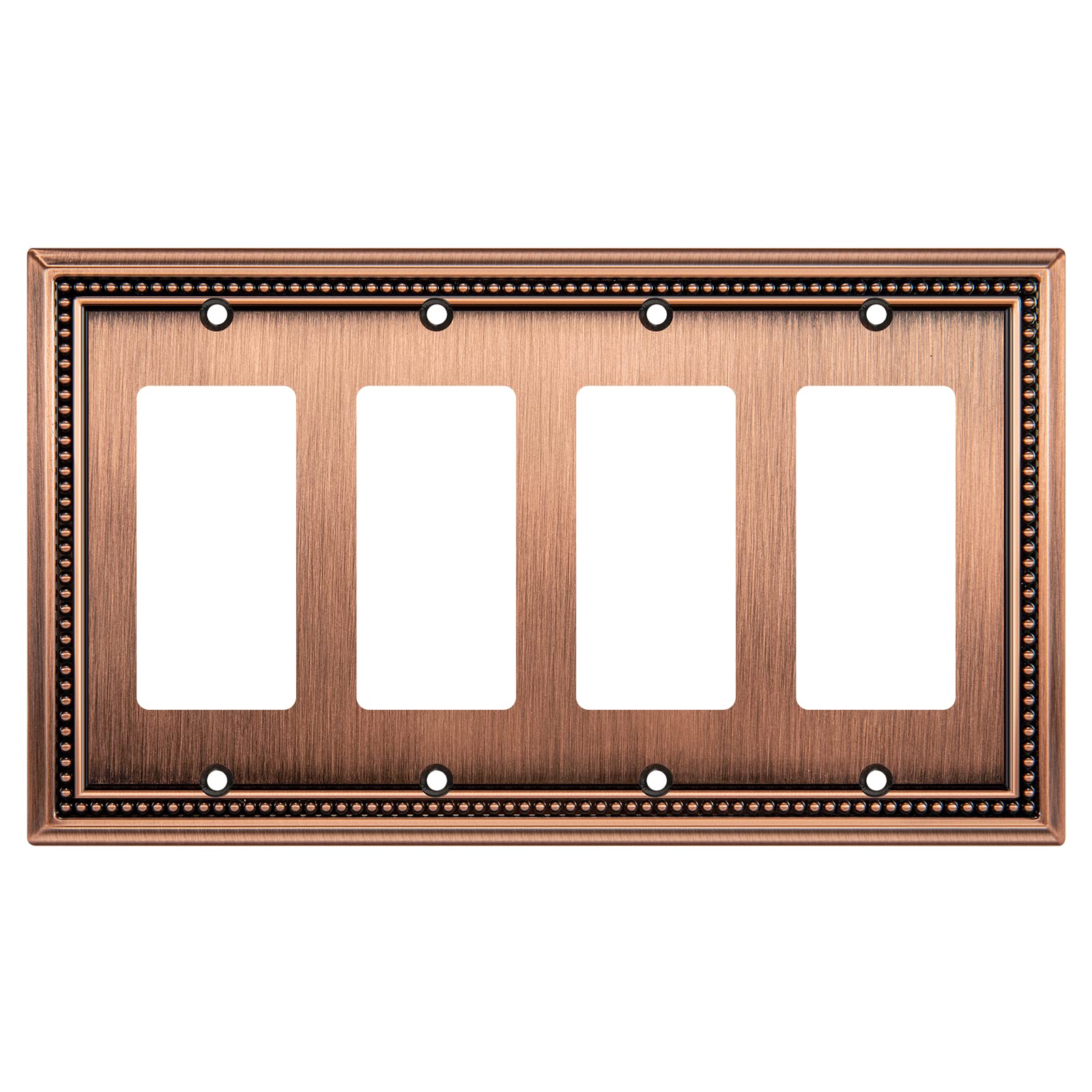 Henne Bery Sunken Pearls Heavy Duty Decorative Wall Plate Switch Plate Outlet Cover (Quad Decorator, Antique Copper)