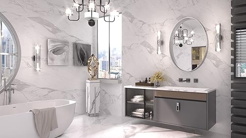 Miniatura 158 de TETOTE Espejo de 60 x 36 pulgadas para baño, espejo de tocador dorado de latón cepillado, espejo de pared grande rectangular con marco de metal Oro