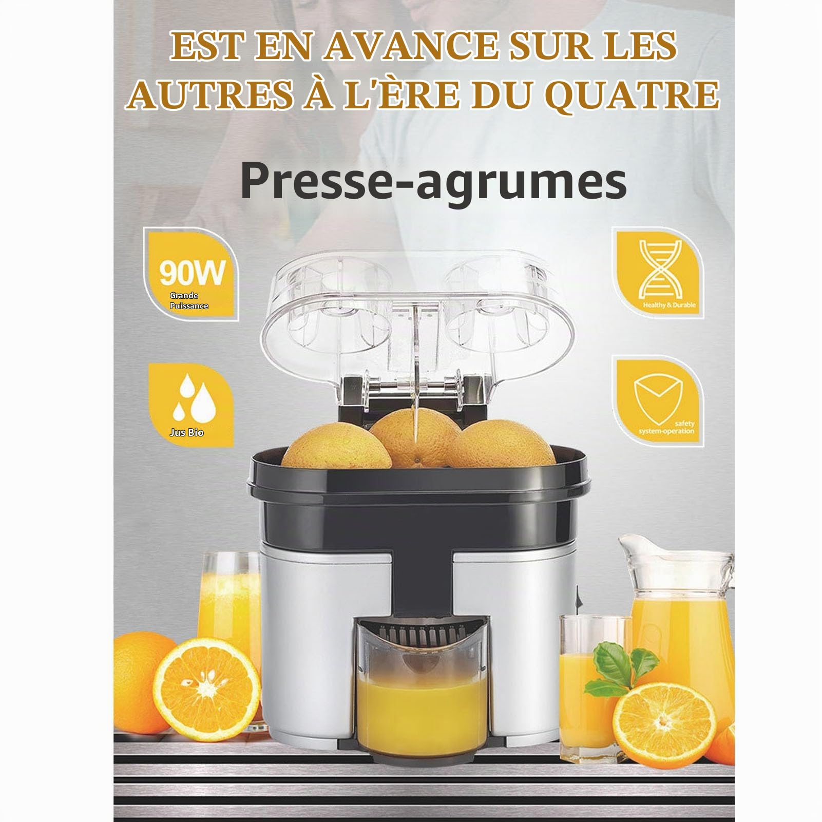 Presse-agrumes électrique, Presse-citron Orange, Système de Séparation Automatique à Double efficacité, Vitesse 18 000 Tr/min, Pressez 6 Oranges en 60 Secondes