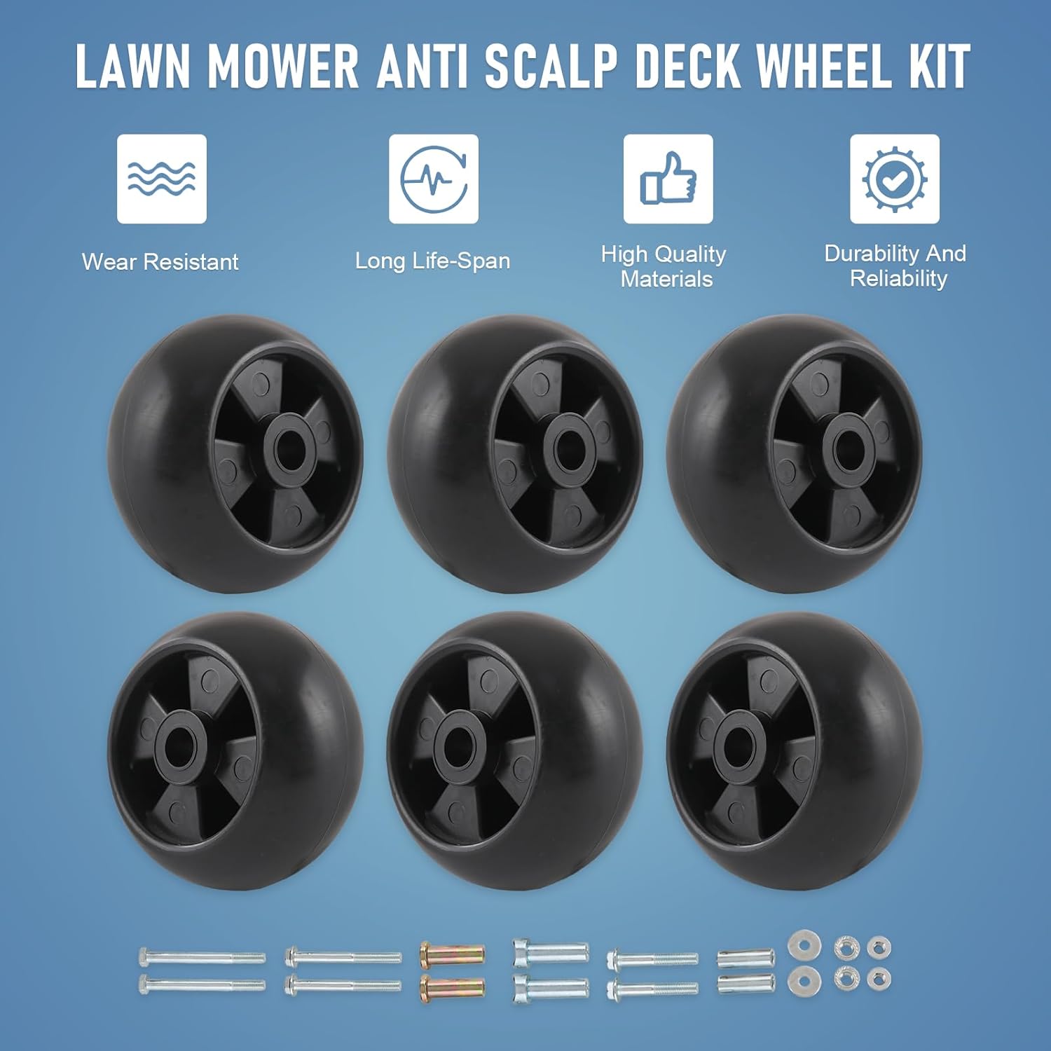 DICMIC 6Pcs Lawn Mower Anti Scalp Deck Wheel Kit Compatible with Gilson 208918 John Deere AM32639 AM54223 Noma 52204 & More