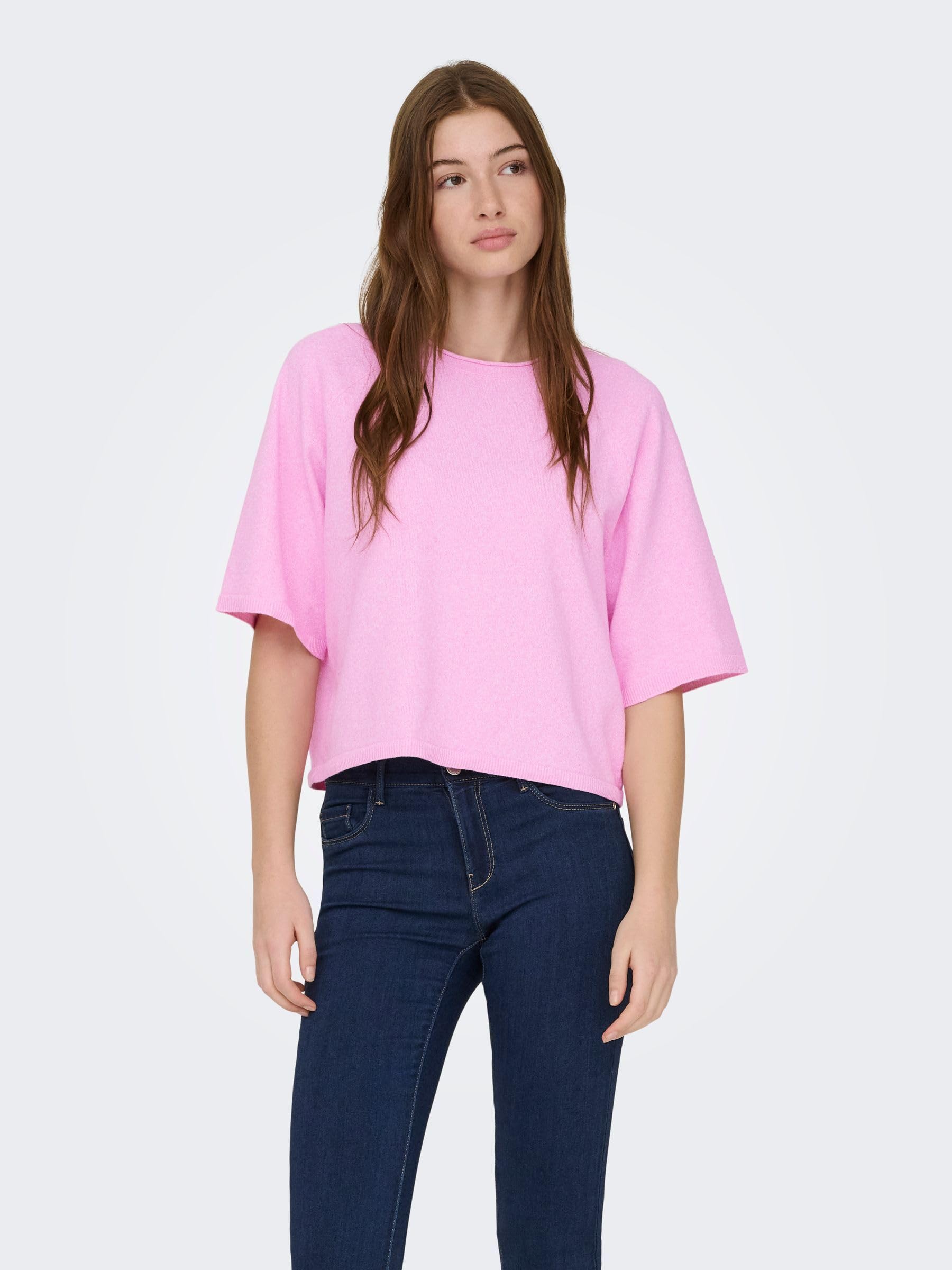 ONLY Onlloyal Knt Nca sweter z okrągłym dekoltem 3/4 Super różowy, L damski, Super różowy, L