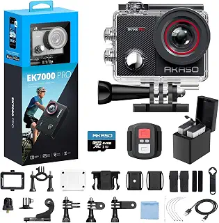 AKASO EK7000 Pro + 64GBメモリカード 4K アクションカメラ 2000万画素 タッチパネル式 Type-C外部マイク対応 手ブレ補正 WIFI搭載 広角レンズ 40m防水 水中カメラ HDMI出力 スポーツ リモコン付き 2つ1350mAhバッテリー 豊富なアクセサリー ウェアラブルカメラ