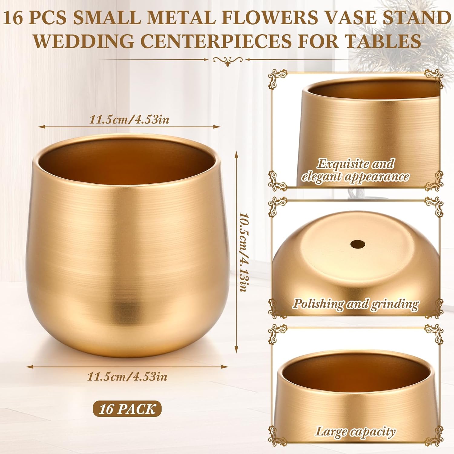 16 pcs small gold vases for centerpieces tall metal flower trumpet vase vintage compote planter plant pots for wedding party table centerpiece decorations (4.1 inch,pot) 4.1 inch pot 16