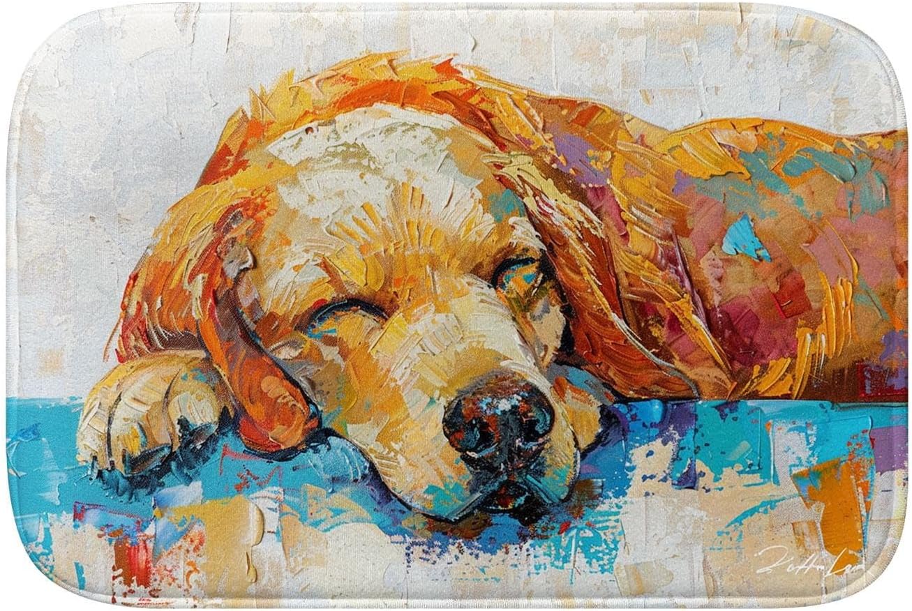SZDE Oil Painting Dog 606 Memory Foam Bath Mat Nonslip, Absorbent