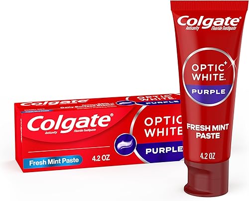 Colgate Pasta dental Optic White Purple para blanquear los dientes, ayuda a eliminar las manchas superficiales y pule los dientes, pasta de menta