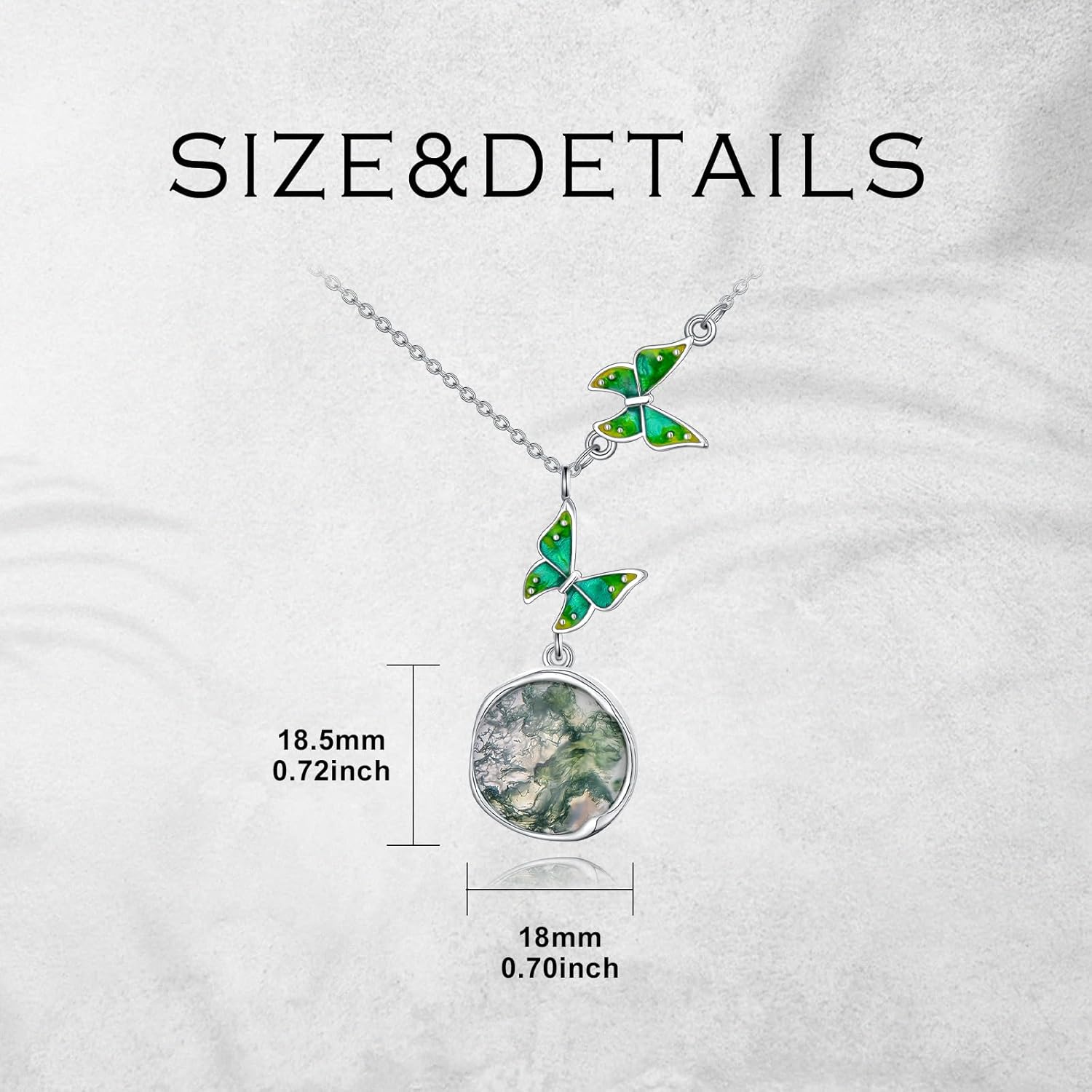 Butterfly Necklace Natural Moss Agate Necklace for Women Sterling Silver Butterfly Moss Agate Pendant Round Anniversary Birthday Mother's Day for Wife Mom - Image 4